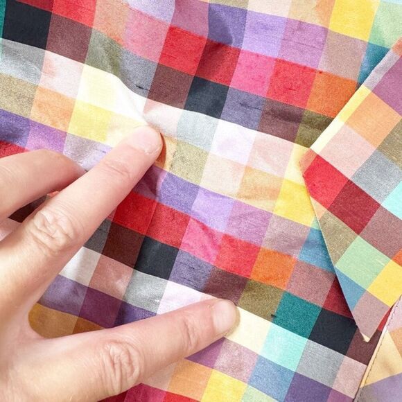 Lafayette New York 148 Square Neck Multicolor Plaid Short Sleeve Belted Blouse 8 - Picture 4 of 8